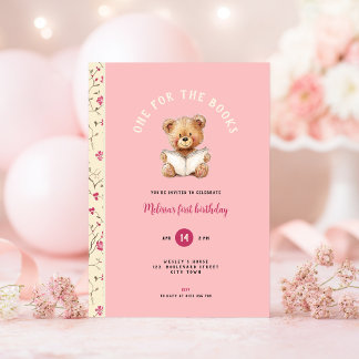 One for the Book 1st Birthday invitation for girls