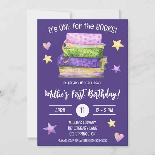 One for the Books! Kids' First Birthday Party Invitation (Front)