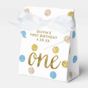 One Glitter Confetti 1st Birthday Blue and Gold Favor Box