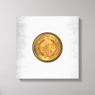 One Golden Dollar 1853 Coin Silver Background Canvas Print