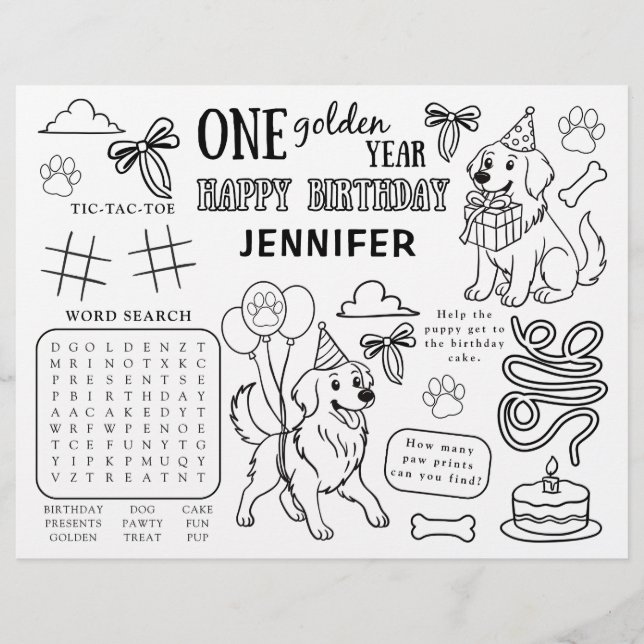 One Golden Year Golden Retriever Activity Placemat (Front)