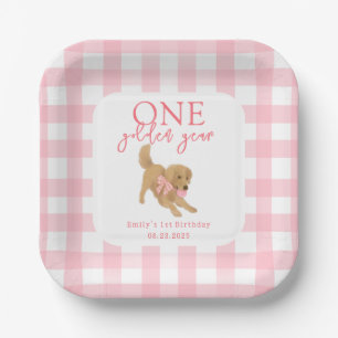 One Golden Year Golden Retriever Girls Birthday Paper Plate