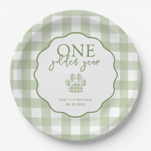 One Golden Year Paw Print First Birthday Party Paper Plate