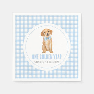 One golden year Puppy preppy plaid 1st birthday Napkin