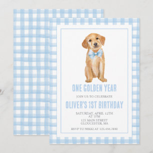 One Golden Year Puppy preppy plaid birthday Invitation