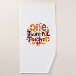 One Grateful Teacher Autumn Thanksgiving Pumpkin C Bath Towel