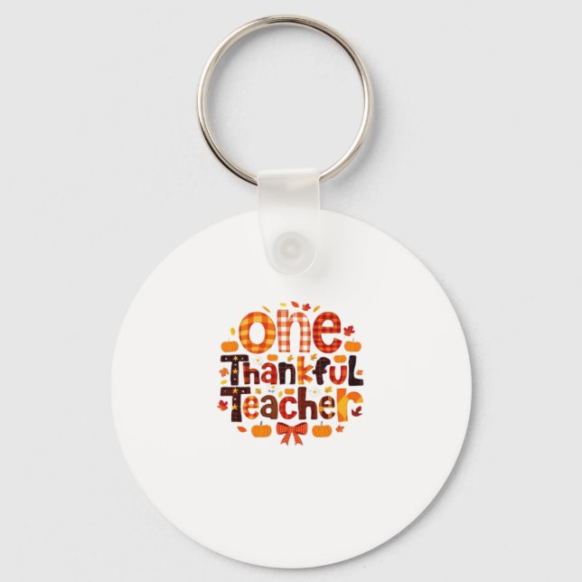 One Grateful Teacher Autumn Thanksgiving Pumpkin C Keychain (Front)