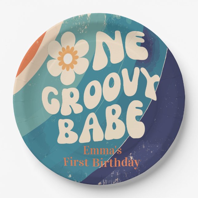 ONE Groovy Babe 1st Birthday Groovy One  Paper Plate (Front)