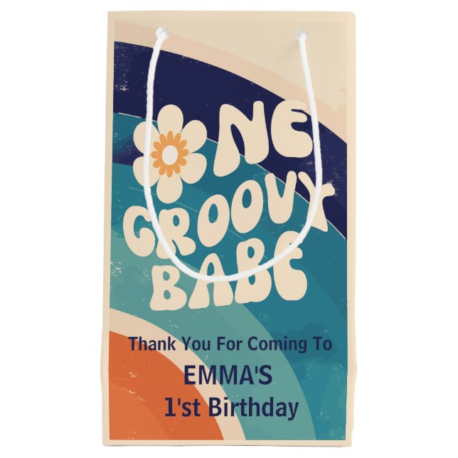  One Groovy Babe Retro Daisy 1st Birthday Small Gift Bag (Front)