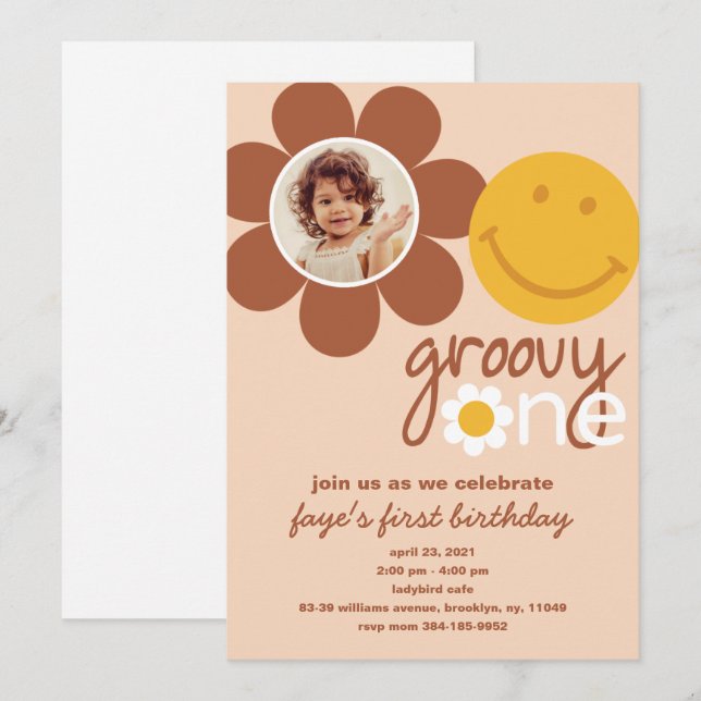 ONE Groovy Baby Invitation (Front/Back)