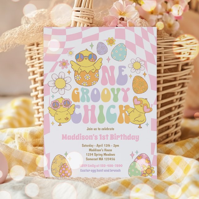 One Groovy Chick Spring Daisy 1st Birthday Party  Invitation (Creator Uploaded)