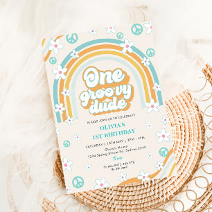 One Groovy Dude Retro Boy 1st Birthday Party Invitation