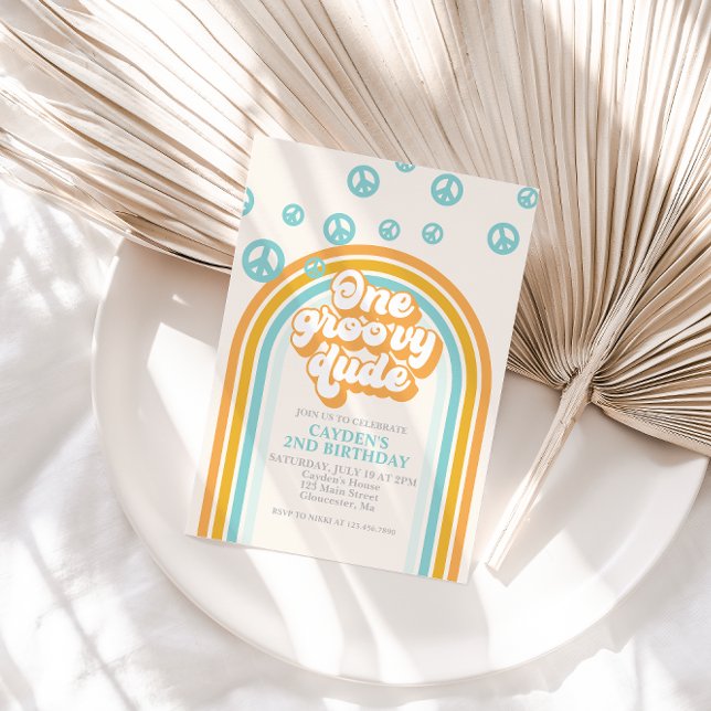 One Groovy Dude Retro Boy 1stBirthday Invitation (Creator Uploaded)