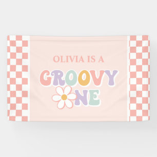 One Groovy girl Pink Daisy Chequered Banner