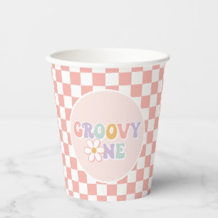 One Groovy girl Pink Daisy Chequered Paper Cups