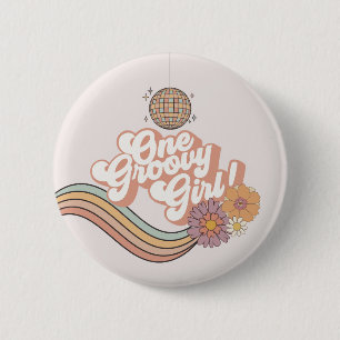 One Groovy Girl retro 1st birthday party 2 Inch Round Button
