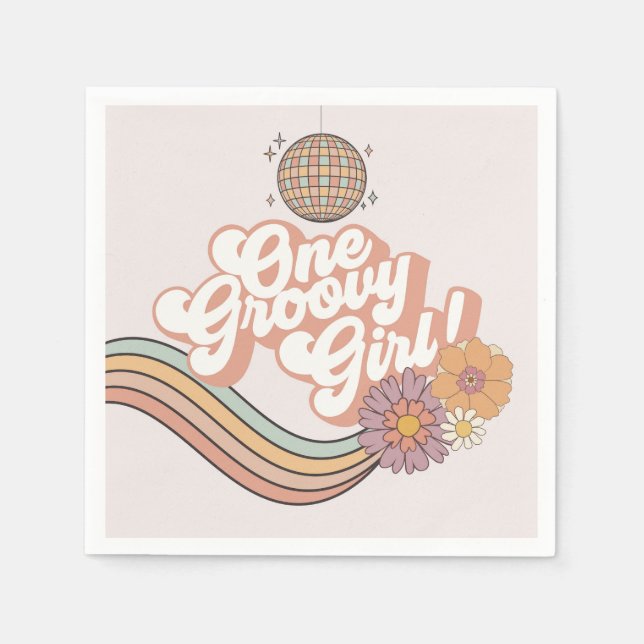 One Groovy Girl retro 1st birthday party Napkin (Front)