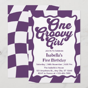 One Groovy Girl Retro Girl 1st Birthday Invitation