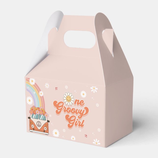 One Groovy Girl Retro Rainbow 1st Birthday Favor Box (Front Side)