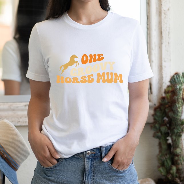One Groovy Horse Mum Yellow Retro Style Equestrian T-Shirt (Creator Uploaded)