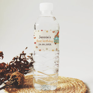 One Groovy Retro Rainbow 1st Birthday Water Bottle Label
