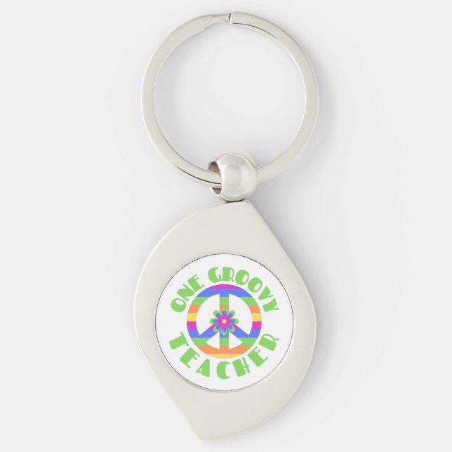 One Groovy Teacher 70's Peace Sign Keychain (Front)