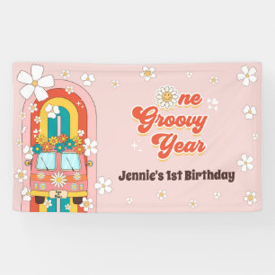 One Groovy Year Retro Rainbow 1st Birthday Banner
