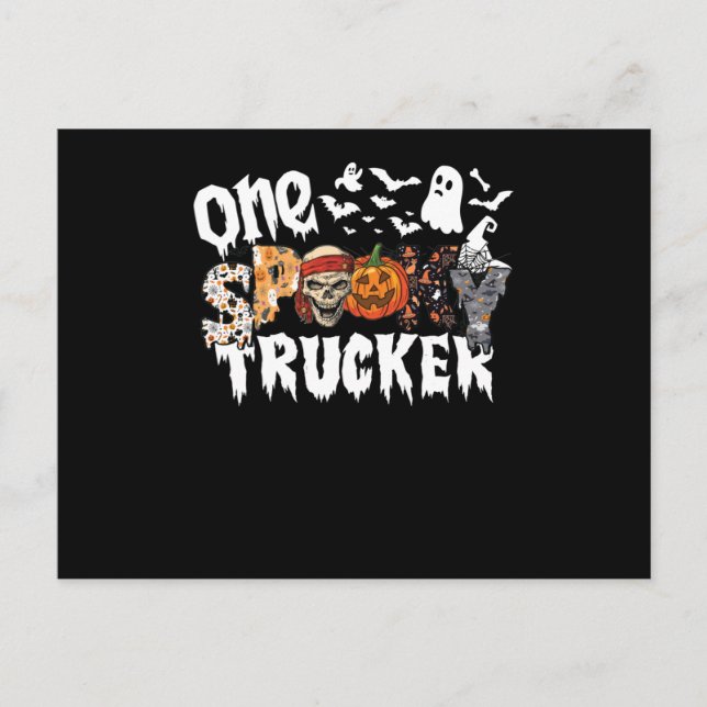 One Halloween Spooky Trucker Leopard Groovy Holiday Postcard (Front)