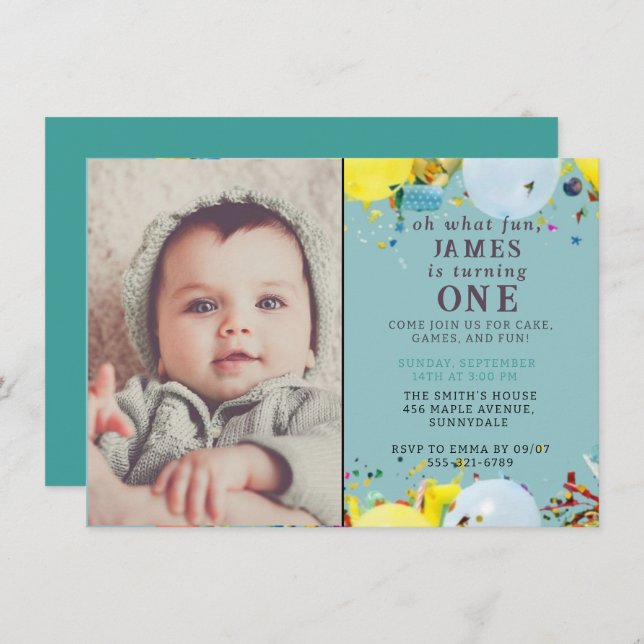 One Happy 1st Birthday Invite | Custom Cute (Front/Back)
