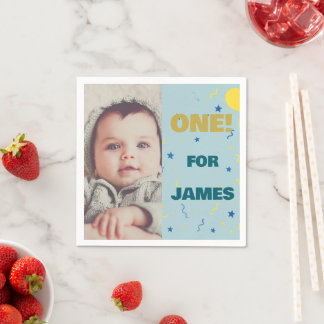 One Happy 1st Birthday Photo Party Napkin
