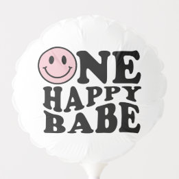 One Happy Babe Chequered Pink Happy Smile Birthday Balloon