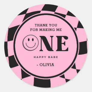 One Happy Babe Girl Pink 1st Birthday Thank You Classic Round Sticker