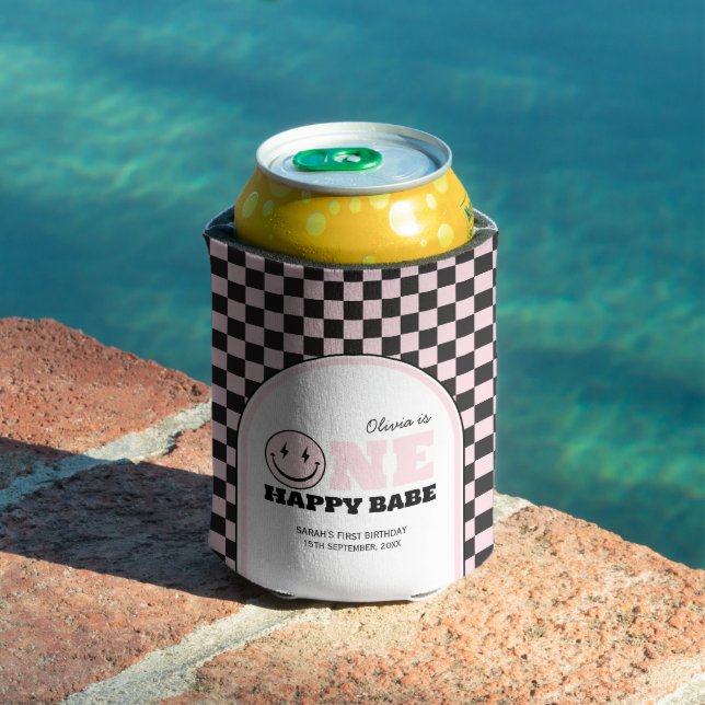 One Happy Babe Girls Pink 1st Birthday Can Cooler (In Situ Pool)