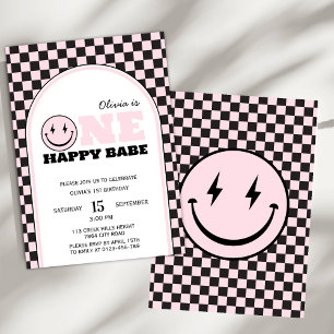 One Happy Babe Girls Pink First Birthday Invitation