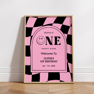 One Happy Babe Happy Face 1st Birthday Welcome Poster