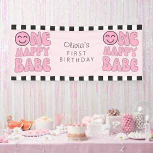 One Happy Babe Happy Face Pink  Banner