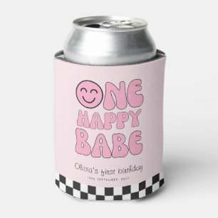 One Happy Babe Happy Face Pink Can Cooler