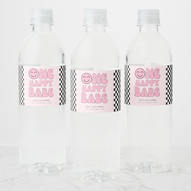 One Happy Babe Happy Face Pink  Water Bottle Label (Bottles)