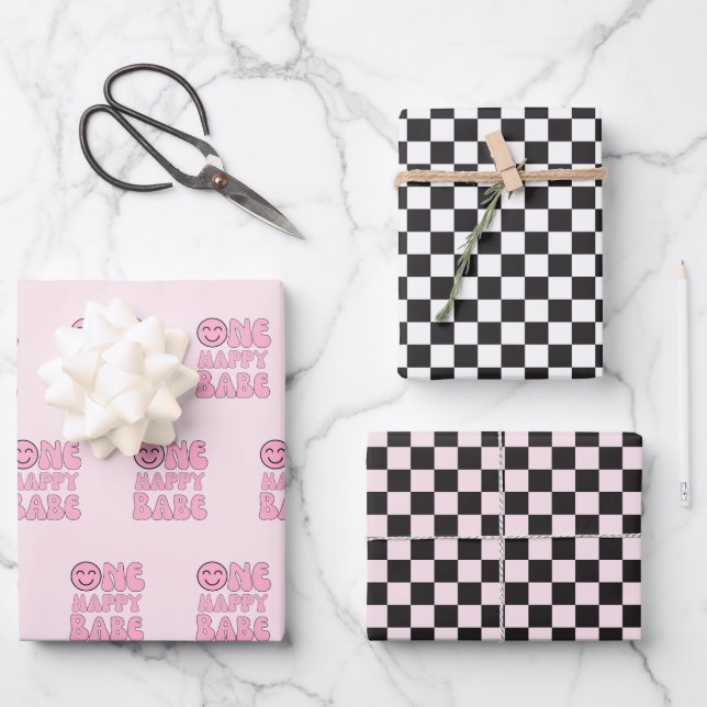One Happy Babe Happy Face Pink  Wrapping Paper Sheet (Front)
