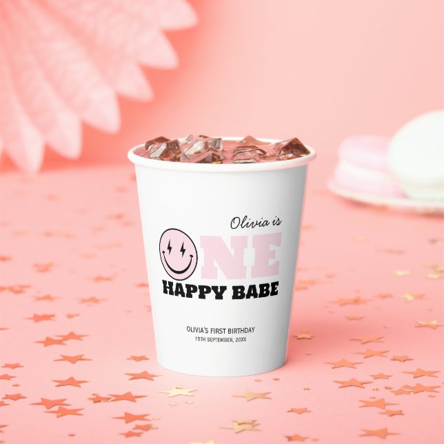 One Happy Babe Pink Cute Paper cup (Insitu)