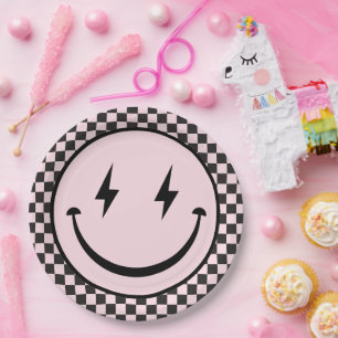 One Happy Babe Pink Happy Face 1st Birthday Paper Plate