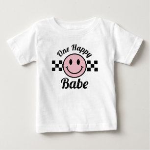 One Happy Babe Pink Smile Face Birthday Matching Baby T-Shirt