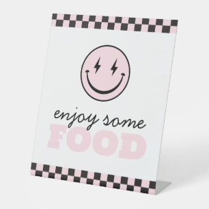 One Happy Babe Pink Smile Face Food Station Pedestal Sign