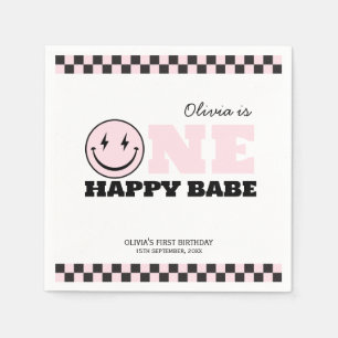 One Happy Babe Retro Girl Birthday Napkin