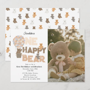 One Happy Bear Invite 1st First Birthday Photo