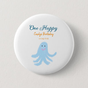 One happy blue octopus under the sea birthday 2 inch round button
