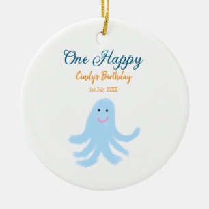 One happy blue octopus under the sea birthday  ceramic ornament