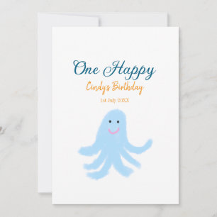 One happy blue octopus under the sea birthday  invitation