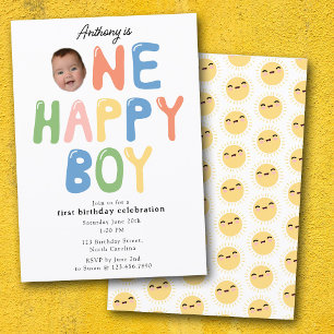 One Happy Boy Birthday Invite 1st Birthday Photo