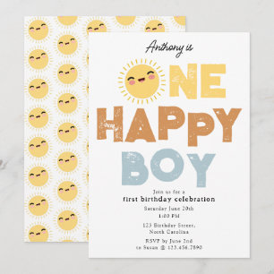 One Happy Boy Birthday Invite 1st Birthday Sun